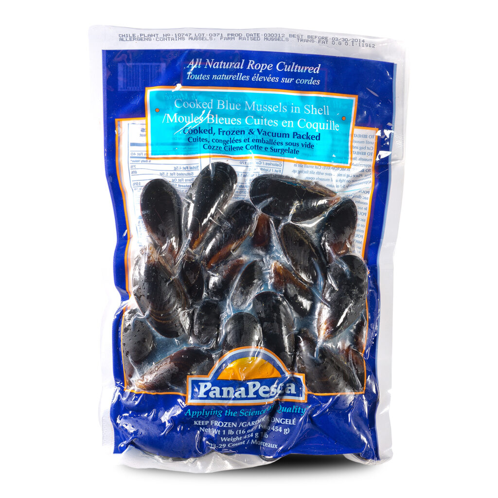 cooked blue mussels in shells
