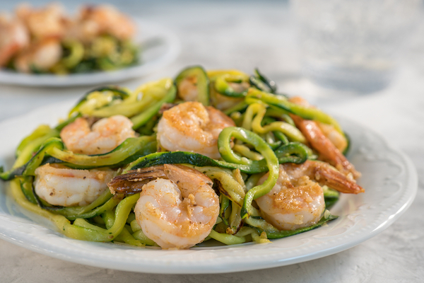 shrimp zucchini noodles on a plate